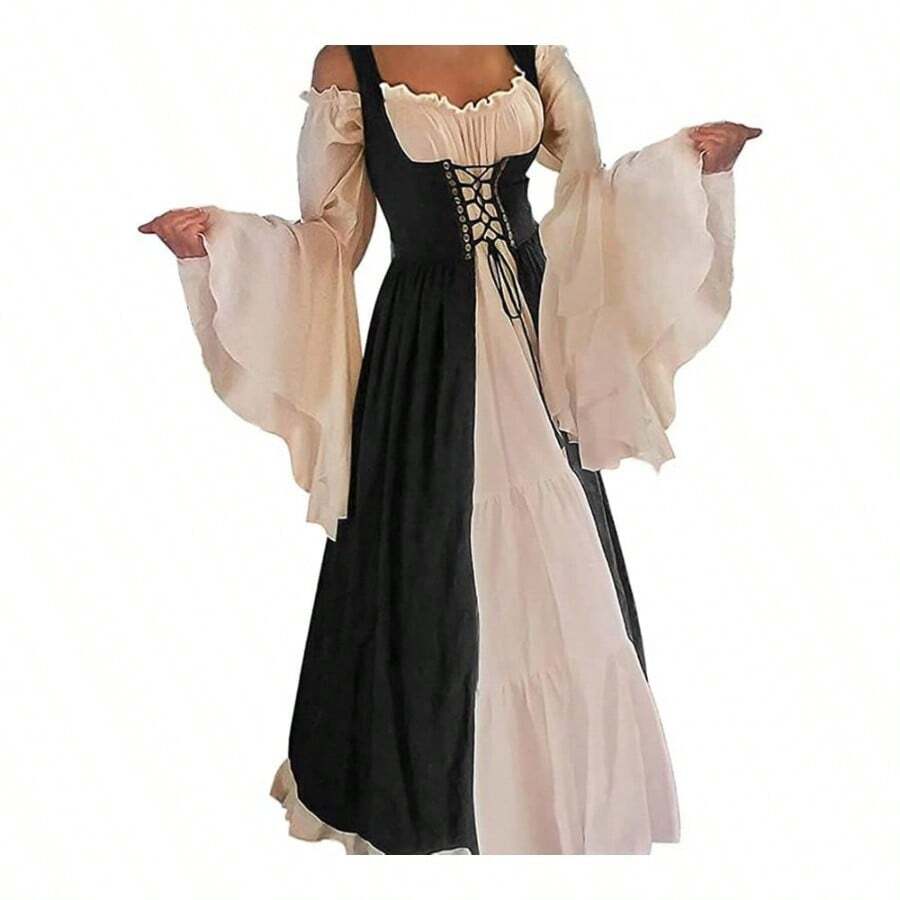 Renaissance Costume Women Medieval Dress Ren Fair Halloween Cosplay - Đen + Nhỏ-Trung bình - Xem 1