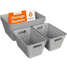 Plastic Storage Basket, 6 Pack Stackable Bins For Organizing, Multi Size Open Containers For Shelving, Pantry, Kitchen, - Grey - View 12