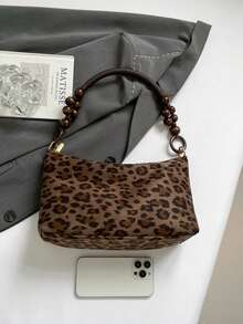 Sac de téléphone imprimé léopard , nouveau sac pour femme de vache mat, sac bandoulière polyvalent rétro haut de gamme en véritab - Café - Voir 5