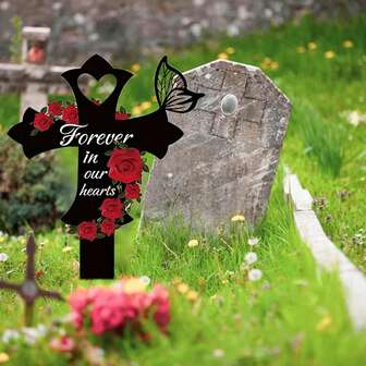 1 pieza, Cruz conmemorativa de acrílico para decoración de tumba en el cementerio, jardín o patio exterior, memorial exterior para seres queridos