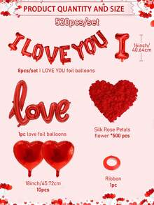 520 piezas Juego de Bandera I LOVE YOU & Globo de Lámina con Forma de Corazón, 500 piezas Pétalos de Tela No Tejida Roja + Globo de Lámina de Amor, Perfecto para Confesión del Día de San Valentín, Decoración de Propuesta Romántica, Decoración de Cumpleaños, Celebración de Aniversario, Decoración de Habitación de Hotel - Multicolor - Ver 2