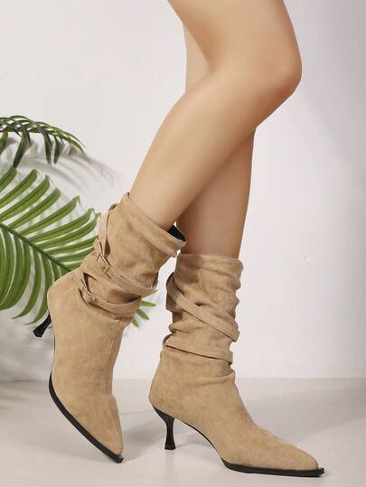 Giày bốt mũi nhọn nữ, màu trơn, kiểu dáng cổ tích Trung Hoa gợi cảm, giày khóa cài phong cách Gothic retro, gót nhọn cao cấp, thích hợp cho tiệc tùng, công sở, đám cưới, mùa thu/đông.