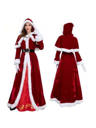 Disfraz de Navidad de lujo de la Sra. Claus, vestido rojo de la Reina de Navidad para fiesta de Navidad, carnaval y cosplay