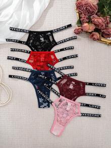 5pcs/Pack Women's Sexy Lace Letter Waistband Panties - Multicolor - View 5