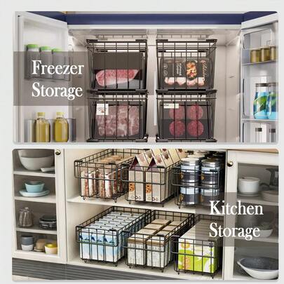 Chest Freezer Baskets - 5 Pack Stackable Freezer Organiser Ches Black Stock