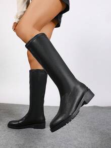 Încălțăminte de damă, Ghete la modă de damă, Ghete de damă până la jumătatea gambei, Ghete noi cu toc gros de toamnă/iarnă, Ghete peste genunchi și pantofi slăbiți până la jumătatea gambei, Ghete negre de damă fără mâneci, Ghete de damă la modă și versatile, în stil britanic