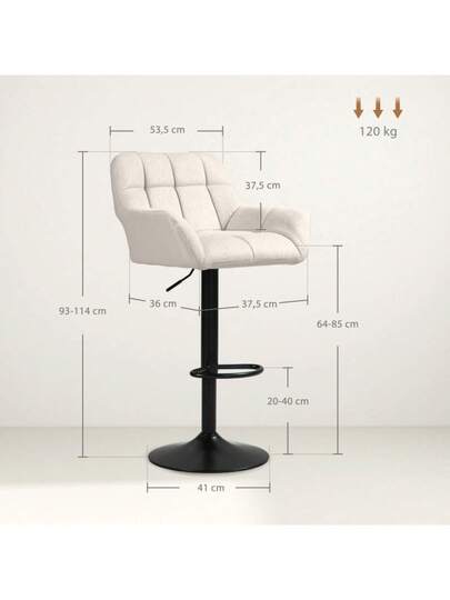 HOMCOM Set Of Retro Bar Stools, Height Adjustable, Faux Leather, Linen Look, Crème Zwart (On Site) view 8