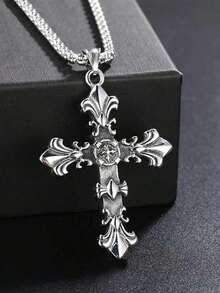 1pc European And American Cross Pendant Necklace, Retro Style Jewelry, Non-Fading Men's Fashionable Summer Necklace For Both Genders, Hip-Hop Designed Sweater Chain Pendant, Apparel Accessory For Gifts Or Wholesale, Suitable For Daily Wear For Men - 彩色 - 查看 7