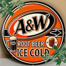 Vintage A&W Root Soda Aluminum Wall Sign - 7.8" Round Retro Decor With Mug & Root Imagery, Perfect For Home, Kitchen, Office, Bathroom & Outdoor Wall Art, Soda Accessories - 彩色 - 查看 1
