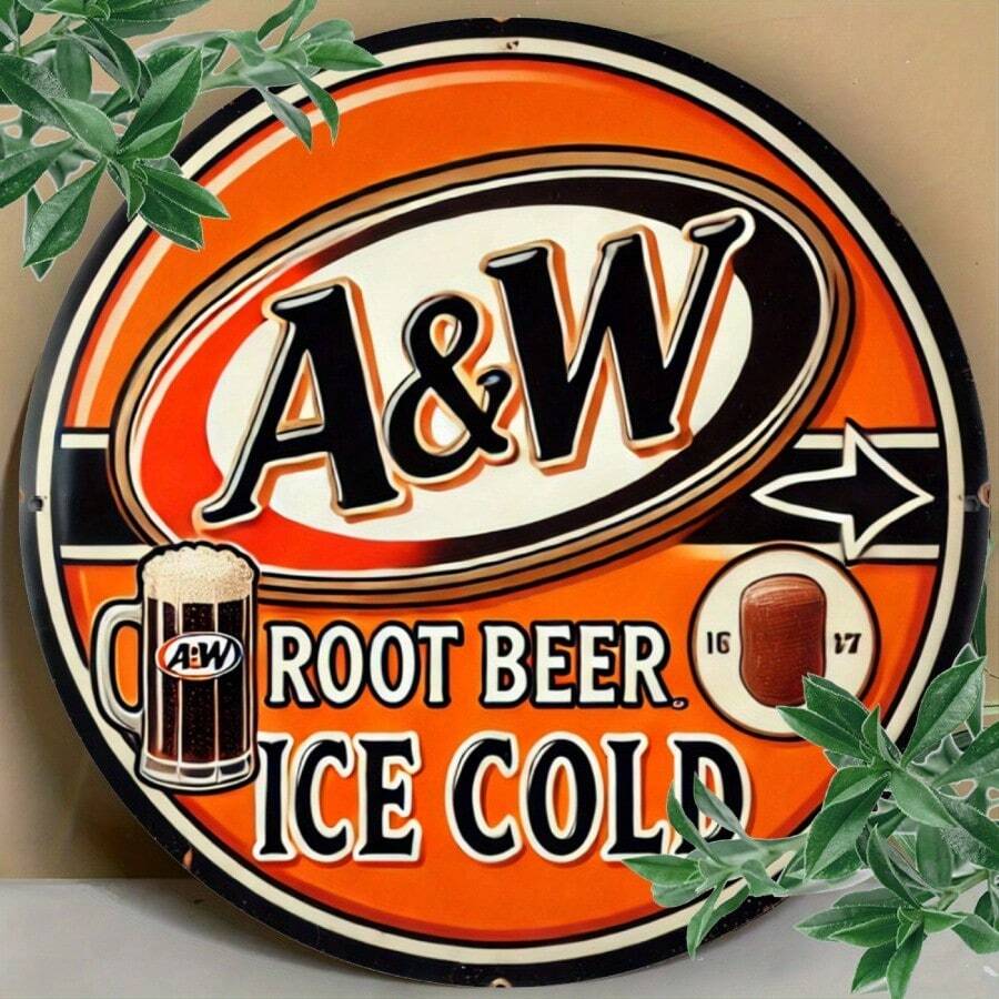 Vintage A&W Root Soda Aluminum Wall Sign - 7.8" Round Retro Decor With Mug & Root Imagery, Perfect For Home, Kitchen, Office, Bathroom & Outdoor Wall Art, Soda Accessories - 彩色 - 查看 1