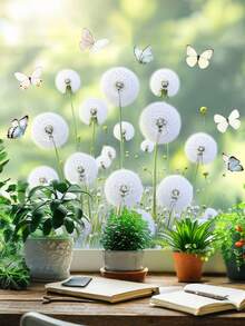 1/2片装白色蒲公英窗贴，蝴蝶玻璃贴纸，窗户装饰贴纸，双面可见静电胶，可移除无残留，适用于客厅和卧室装饰，家居装饰品 - 彩色 - 查看 2