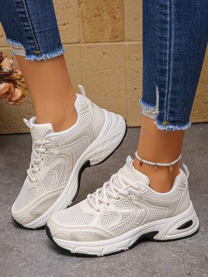 Women's Thick Sole Mesh Casual Sneakers, Athletic Style Chunky Sneakers