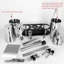 KCJLHGT 2-17Pcs Cocktail Shaker Set 750ml(25oz), 750/600ml(25/20oz) Bartending Kit Bar Shakers Tools Bartender Kit With Cocktail Recipe Stand For Family, Party. Bar Cocktail Accessories - Silver - View 4