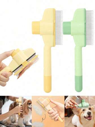 2 Pieces Of Pet Self-Cleaning Hair Removal Comb - Cat Comb Dog Comb Pet Hair Removal Tool Flea Comb Suitable For Cats And Dogs Lice Cat Brush With Release Button Self-Cleaning Long And Short Stainless Steel Metal Teeth For Shedding