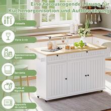 Kitchen Island With Folding Countertop, Kitchen Cabinet With 6 Adjustable Wheels, With Shelf, Door Organizer, 2 Large Drawers And Cabinet, Black, 137 X 89.5 X 45 - 自然色+白色+MDF+歐式 - 查看 6