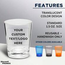 DCustom Translucent Plastic Shot Glasses 1.5 Oz. Set Of 100 Personalized Bulk Pack - Acrylic Great For Wedding Party Birthday Gifts - Clear - 海關清除 - 查看 2