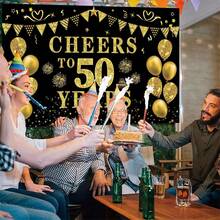 1 Stück 50. Geburtstag/Jubiläum/Hochzeitsdekoration für Frauen und Männer, "Cheers to 50 Years" Banner, schwarzer und goldener 50. Geburtstags Hintergrund, 50. Geburtstags Dekorationen Party Banner Fotografie Hintergrund
