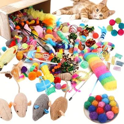Set Mainan Kucing Campuran 10/20 buah. Termasuk berbagai mainan berbentuk bola dan plastik, sempurna untuk beberapa kucing bermain bersama. Memberikan pengalaman berbeda untuk kucing kesayangan Anda setiap hari. Warna, gaya, bentuk, dan ukuran dikirim secara acak.