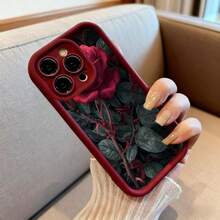 Cubierta de telefono con diseño de rosa roja y hojas oscuras color negro para iPhone elegante y estiloso ideal para uso diario y ocasiones especiales - Negro - Ver 6