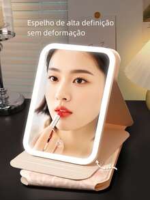 Decorative LED Mirror For Makeup And Aesthetics, Rechargeable, Square, Leather Case, Portable, Foldable 025-033/034/035 - trắng - Xem 5