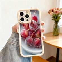 Cubierta de teléfono con borde negro diseño de frutas rojas con escarcha para iPhone 14 Pro Max estilo minimalista ideal para uso diario y trabajo - Café integral - Ver 4