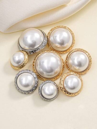 4pcs/Pack Exquisite Faux Pearl Metal Buttons, Fashion Accessories For Sweaters, Coats, Blazers, Scarves DIY