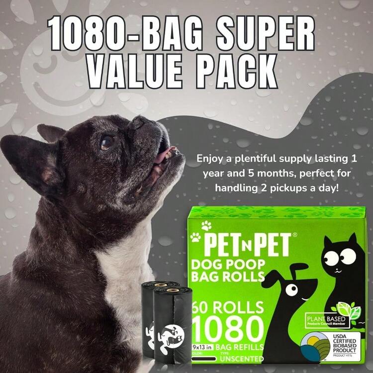 1080 Counts Black Poop Bags For Dogs 41% Plant Based And 59% PE Extra Thick Dog Poop Bags Rolls 9" X 13" Unscented Pet Waste Bag - Blackrefills - Xem 4