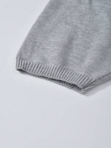 韩版字母提花撞色针织女式毛衣，宽松显瘦柔软套头衫，秋冬款 - 灰色 - 查看 5