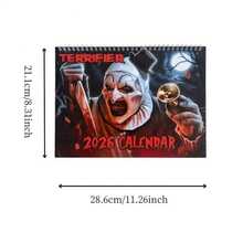 2026 Horror Calendar With Pennywise-Inspired Pennywise Clown & IT Design - Terror-Themed Monthly Planner With Red Lettering & Iconic Pennywise Face - Durable A4 Calendar For Home/Office Decor, Gothic Horror Fans Gift (January-December 2026) - English Language Dated Calendar With Bold Red & Black Cover, Sturdy Binding, Daily Use Planner For Horror Movie Fans & Collectors