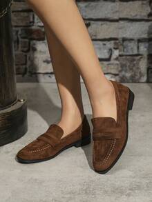 Women's Thick Sole Loafers, New Chinese Style Office Shoes, Autumn/Winter - Brown - View 2