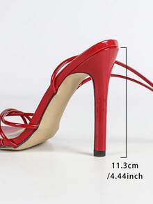 Jin Bei Qi Women's High Heel Shoes, Square Toe, Solid Color Patent Leather, Criss-Cross One-Strap With Leg Wrap, Open Toe, Outdoor Party Stilettos, Elegant Fashion Dress Shoes For All Seasons, Romantic Red High Heels For Party And Banquet