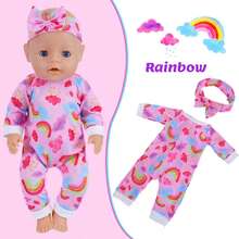 5件套娃娃连体衣套装，含发带（不含娃娃），适合17-18英寸娃娃，碎花图案，带蝴蝶结头饰，是送给孩子们的最佳圣诞礼物