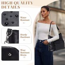Hobo Bag For Women Vegan Leather Large Shoulder Purse Handbag Wallet Set Work Tote Bag Travel Satchel With Vintage Crossbody Guitar Strap - Black - View 5