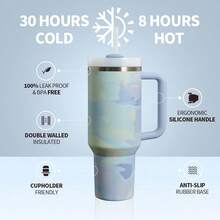 Compatible With Stanley 40 Oz H2.0 Tumbler With Handle, Double Walled Vacuum Insulated Stainless Steel Water Bottle Premium Summer Drinkware Portable Handy Flask Travel Mug Iced Coffee Cup For Outdoor Camping, Hiking, Driving, Travel, Perfect Gift Idea - 淺藍色 - 查看 4