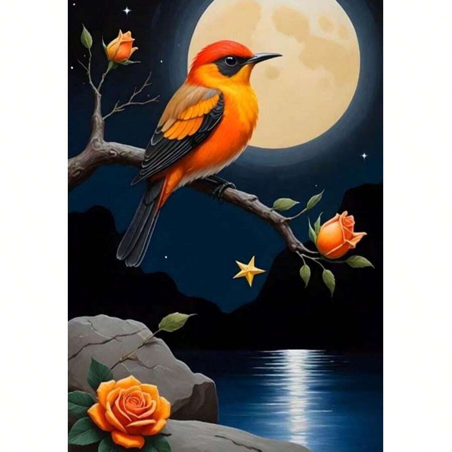 1 bộ tranh đính đá 5D DIY, thiết kế hình mặt trăng và chim, phù hợp cho người lớn mới bắt đầu, trang trí nhà bằng kim cương và làm quà tặng - Nhiều màu - Xem 1