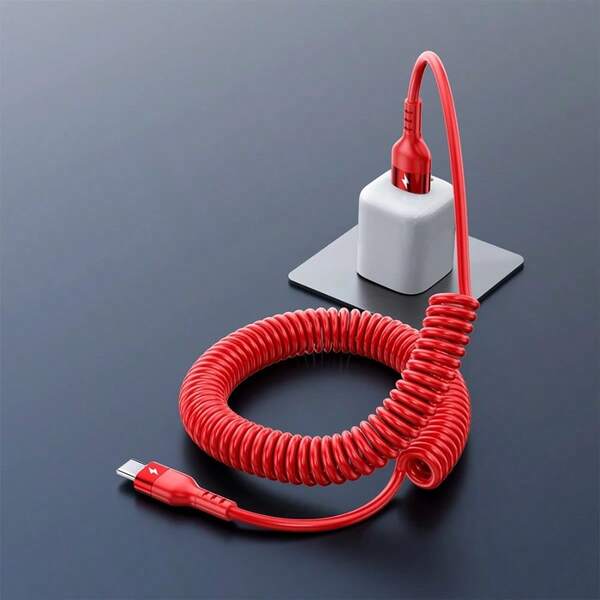 Cable telescópico de carga rápida USB Tipo C de 66W 5A con resorte para carga y datos para teléfonos Android S24, cable de carga para automóvil