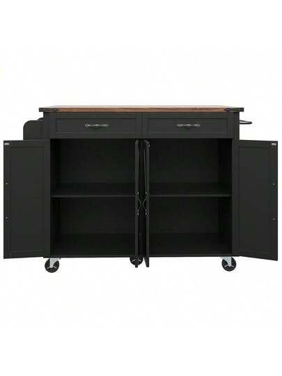 Kitchen Isl Serving Cart Countertop, Cabinet, Trolley, Food Four Doors Two Drawers, Wood Finish view 3
