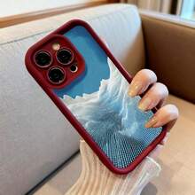 Cubierta de teléfono con diseño de montaña nevada azul para iPhone 15 Pro Max funda protectora con patrón de puntos y ondas estilo minimalista ideal para uso diario y viajes - Burdeos - Ver 6