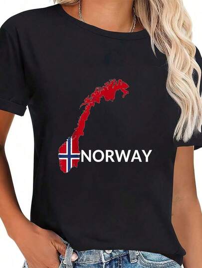 Camiseta de manga corta casual con la bandera de Noruega para senderismo y vacaciones