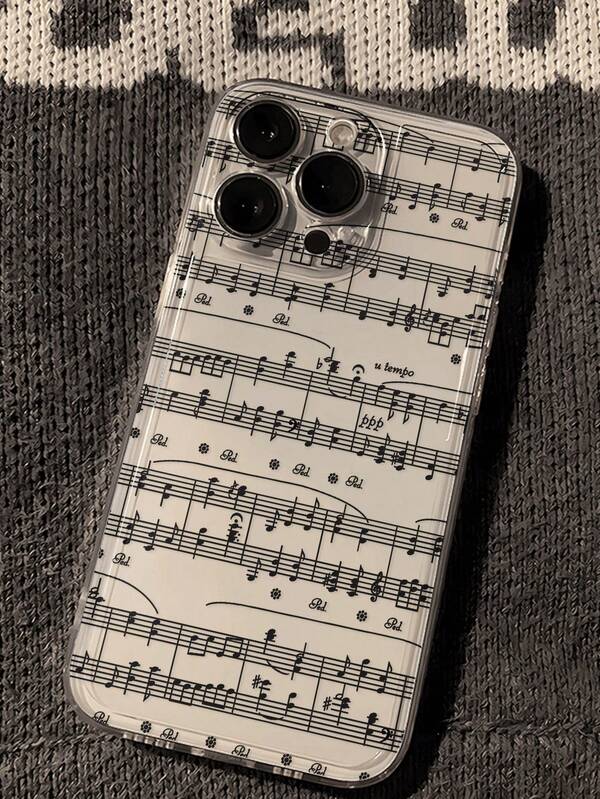 字母音符彩绘透明极简时尚创意防震手机壳，兼容 17/17 Pro/17 Pro Max、16/11/16 Pro/16 Plus/16 Pro Max/16e、15 Pro Max、13/14/12/XS/XR/7G/8P、Galaxy S25/S25 Plus/S25 Ultra、A16/A36/A26/A56/A50/A12/A32