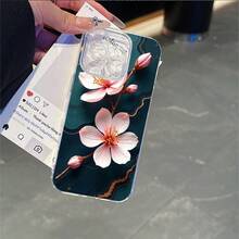 CLEAR  CASE Pink Blossoms On Dark Marble BackgroundCompatible With  11 To  17 Models The Cases Lens Protection Function Ensures The Camera Remains Undamaged During Shooting  Guaranteeing Image Quality - transparente - Ver 7