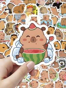 60 Pcs Capybara Stickers, Kawaii Animal Sticker Set With Hot Spring & Art Parody Designs, Cute Critter Decals For Journal & Tech Accessories, Scrapbook Stickers - Mocha Brown - View 3