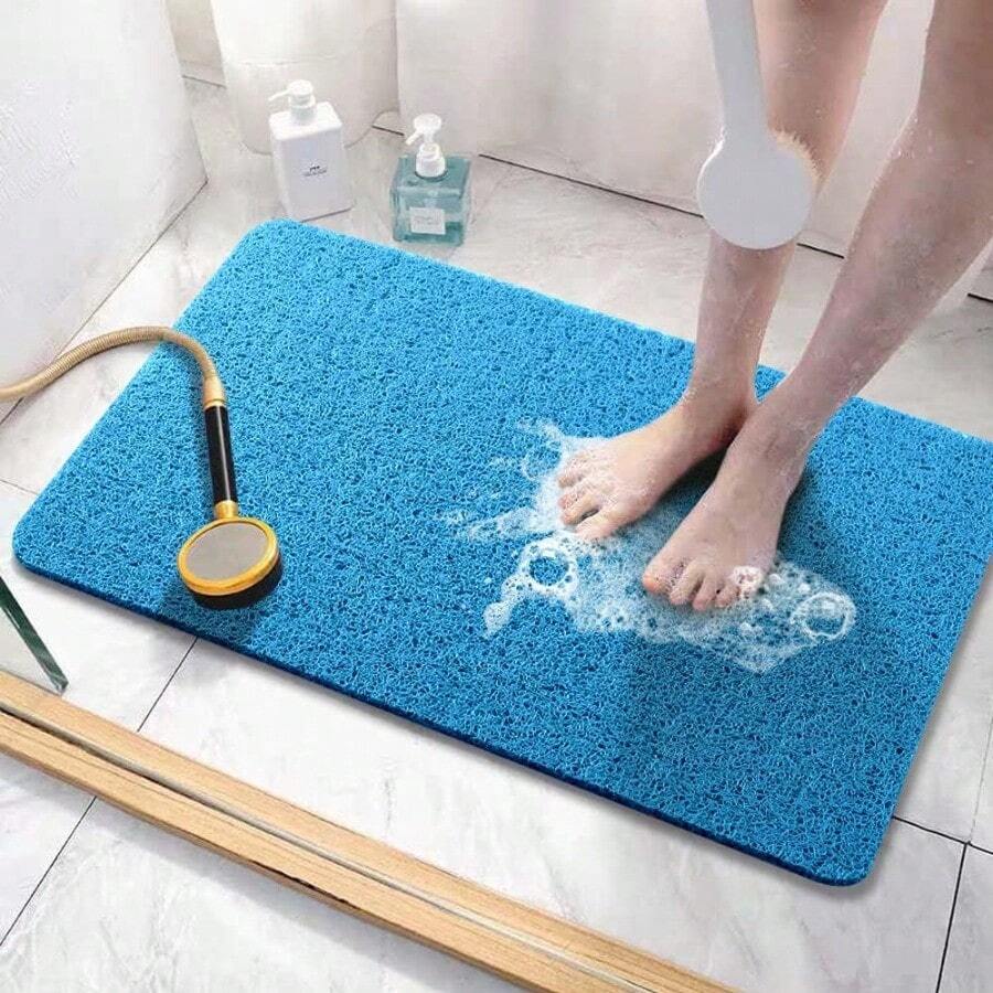 Soft Textured Bath Shower Tub Mat 24x16 Inch Phthalate Free Non Slip Comfort Bathtub Mats With Drain PVC Loofah Bathroom Mats For Wet Areas Quick Drying - Blue - View 1