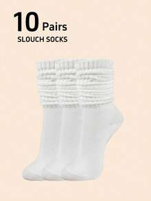 1/3/5/10双装女士白色宽松中筒袜，保暖加厚针织袜，适合秋冬季节，返校季必备 - 彩色 - 查看 7