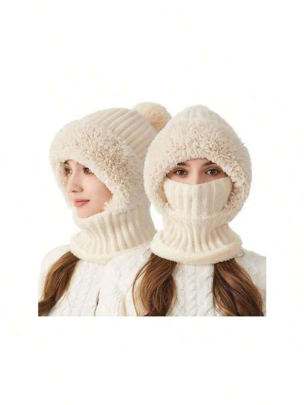 قبعة محبوكة من الفيلكرو مع وشاح قناع، قبعة متكاملة مقاومة للرياح، قبعة نسائية للدراجات مقاومة للرياح، قبعة محبوكة دافئة - مقاومة للرياح ودافئة، مع أغطية للأذن، قابلة للتنفس وامتصاص الرطوبة، ضرورية للدراجات الخارجية، مناسبة للطقس البارد، هالوين، الخريف/الشتاء