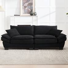 A Modern And Simple Double Sofa With A Feather Bed That Has Enough Cushioning, Cozy Yet Spacious In The Living Room/Bedroom/Office, Beige. - Black + Velvet + 2 Seat + Foam - View 5