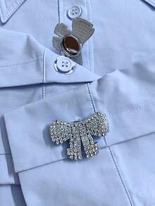 2 Pcs/Set Elegant Rhinestone Bow Geometry Button Covers, Shirts Button Cover Clip On Button Covers Fashion Crystal Cufflinks Cover, Suitable For Tuxedo And Wedding Dresses Decoration - Multicolor - View 3
