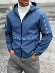 Men's Soft-Shell Jacket, Windproof Hooded Outdoor Jacket, Suitable For Hiking And Camping - 藍色 - 查看 2
