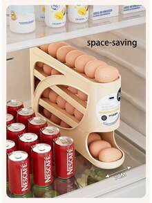 1PC 4层家用自动滚蛋器鸡蛋收纳盒厨房冰箱鸡蛋保鲜盒大容量鸡蛋架每个可放30个鸡蛋蛋托餐具室冰箱收纳器