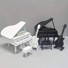 一套 1:12 比例迷你钢琴及琴凳 - 优雅黑色三角形钢制模型，高品质塑料材质，适用于娃娃屋装饰，可作微缩家具、娃娃屋配件、微缩装饰、娃娃屋摆设、娃娃屋、乐器配件、音乐装饰 - 彩色 - 查看 7